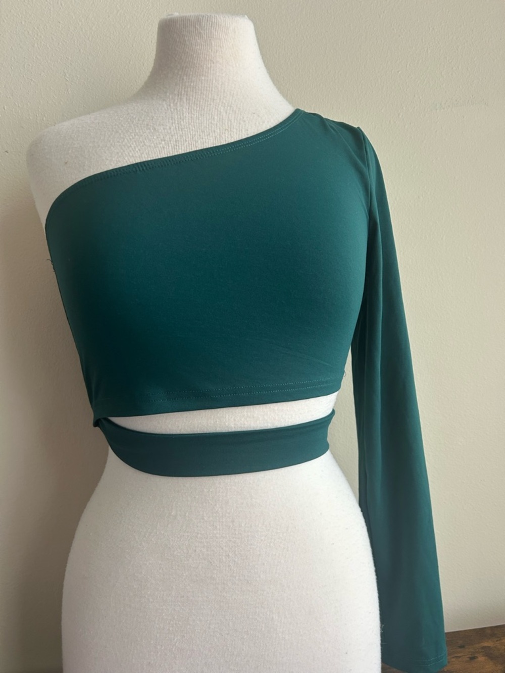 SHEIN Teal One-Shoulder Long Sleeve Crop Top